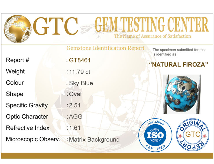 11.79 Ct Natural Irani Firoza (Iranian Turquoise) – Certified Original Gemstone | Gemshub